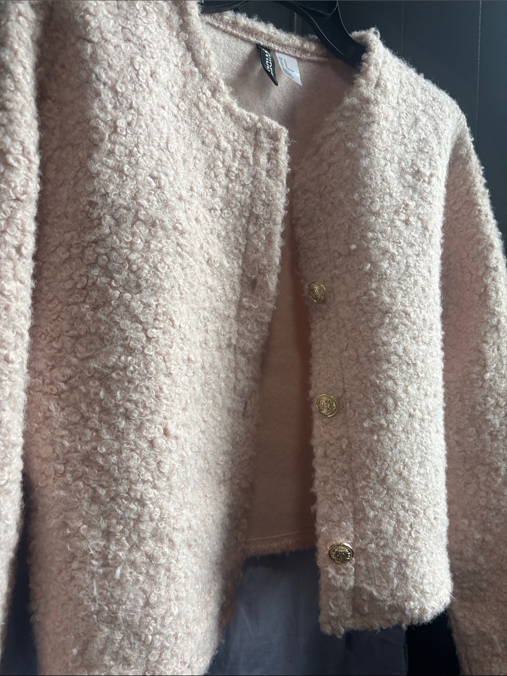 H&M Blush Bouclé Cropped Teddy Jacket Medium - Picture 3 of 7